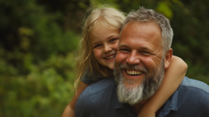 A Father and Daughter Smiling Together Outdoors, Enjoying a Close Moment, with Foster Care in Mind